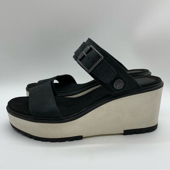 Timberland Koralyn Wedge Double Strap Sporty Buckle Sandal Black/White Size 10 - Picture 7 of 12
